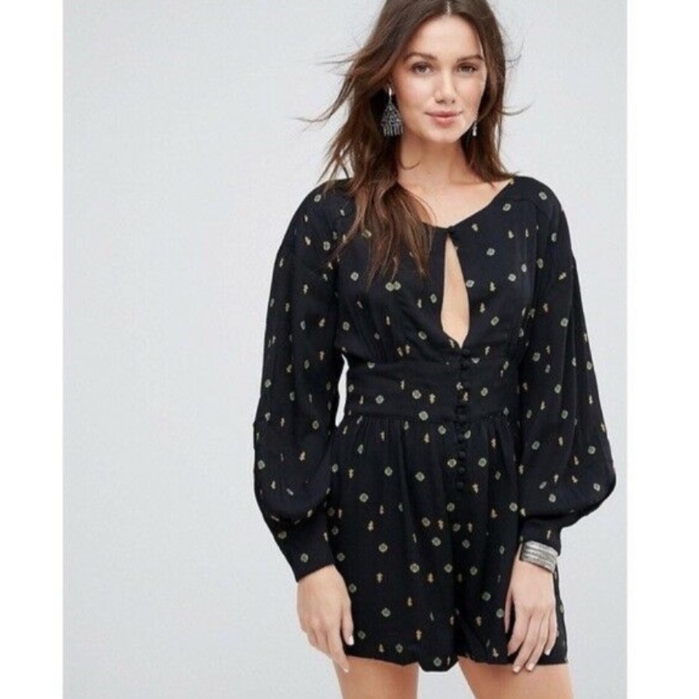Free People Love Grows Keyhole Long Sleeve Floral Romper size Small